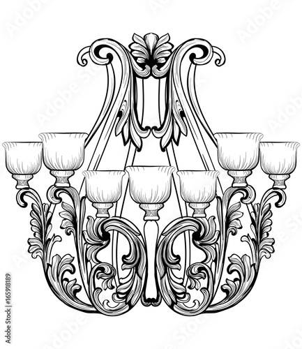 Rich Baroque Classic chandelier. Luxury decor accessory design. Vector illust...