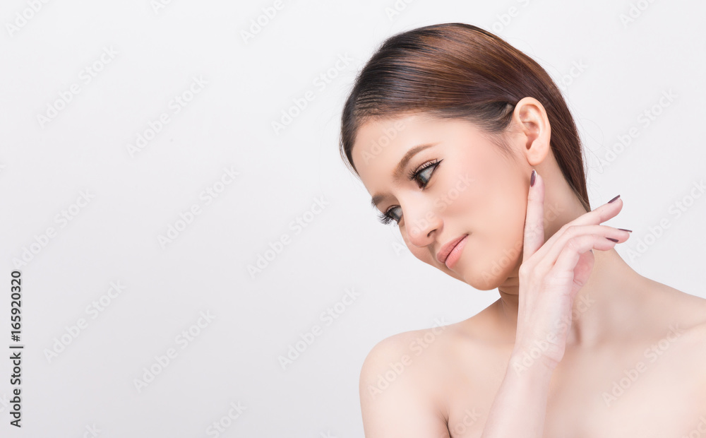 Portrait picture of Beautiful young woman face on a white background. Portrait picture of Beautiful young woman face on a white background.