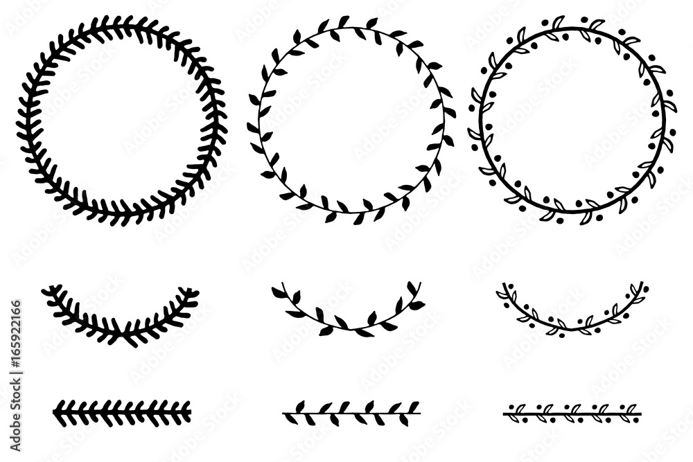 Set of doodle floral and leaf circle frames.illustration vector