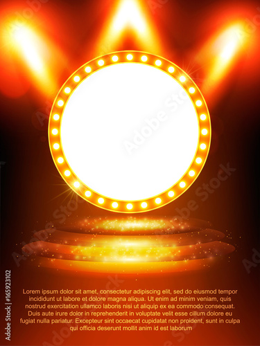 Poster Template banner with podium and spotlights.  Design for presentation, banner, concert, show