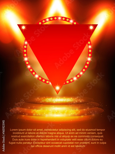 Poster Template banner with podium and spotlights.  Design for presentation, banner, concert, show