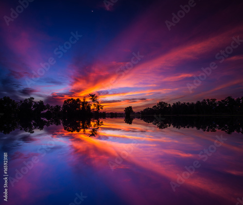 Lake in sunrise photo