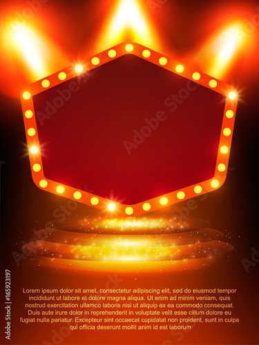 Poster Template banner with podium and spotlights.  Design for presentation, banner, concert, show
