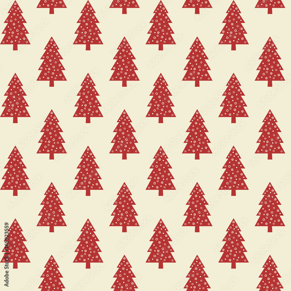 Obraz premium Seamless pattern with red Christmas trees. No mesh, gradient, transparency used. Objects grouped and named in English.