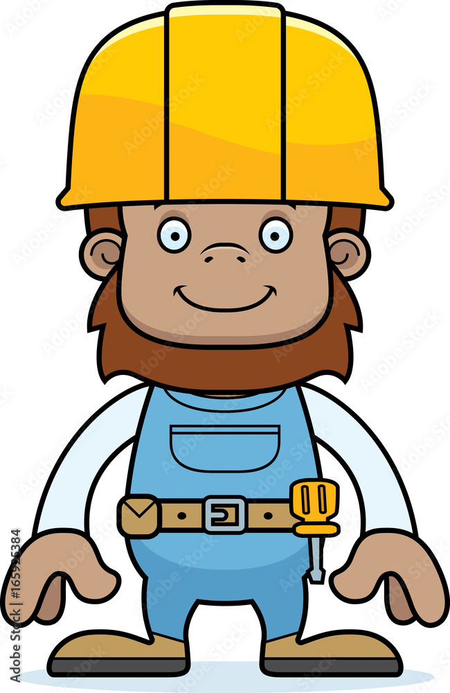 Cartoon Smiling Construction Worker Sasquatch Cartoon Smiling Construction Worker Sasquatch