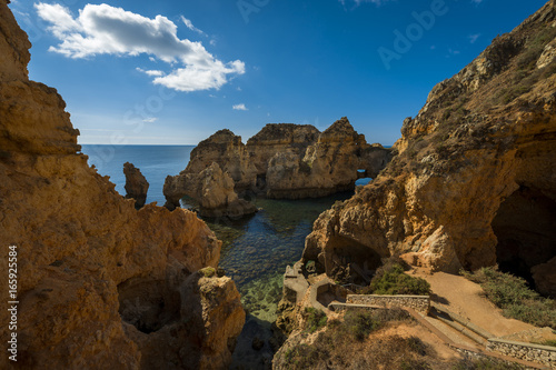 Small bay between the sandstone cliffs at the Ponta da Piedade in Lagos, Portugal