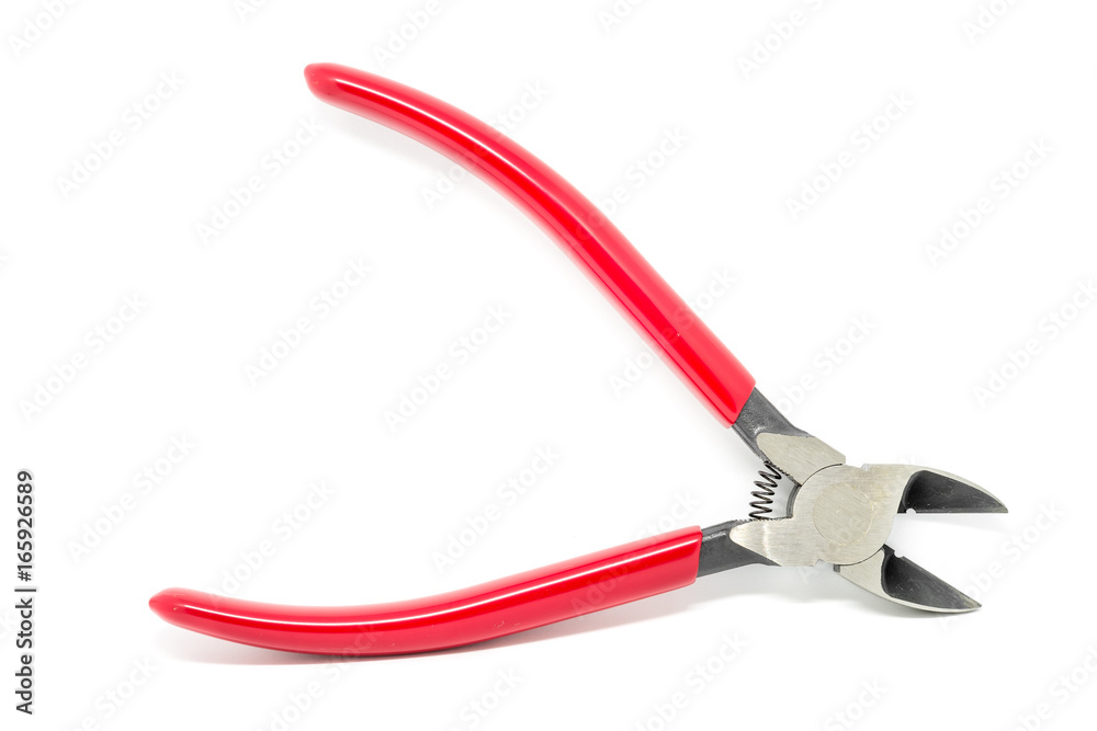 Red open and handled pliers on a white background.Tools series. Red open and handled pliers on a white background.Tools series.