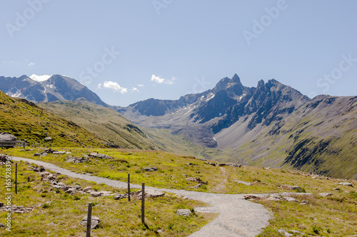 Muottas Muragl, Val Muragl, Piz Muragl, Wanderweg, Lej Muragl, Ova da Muragl, Alp Languard, Oberengadin, Engadin, Alpen, Graubünden, Sommer, Schweiz photo