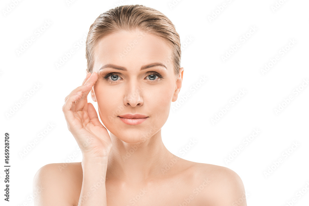 Mature woman beauty health care isolated on white Mature woman beauty health care isolated on white