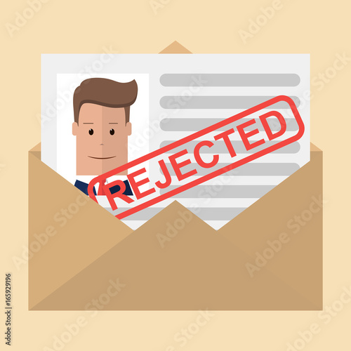 Envelope with letter " Rejected ". Vector illustration