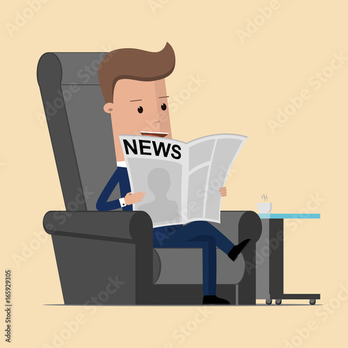 Businessman reading a newspaper. Vector Illustration.