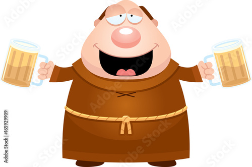 Cartoon Monk Drinking Beer