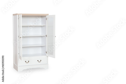 Entry open white cabinet isolated on white background with space for copy. © suwanphoto