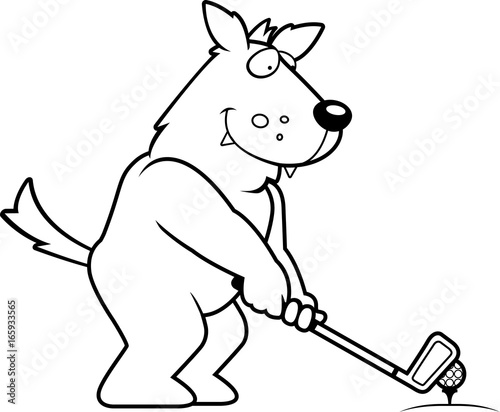 Cartoon Wolf Golfing