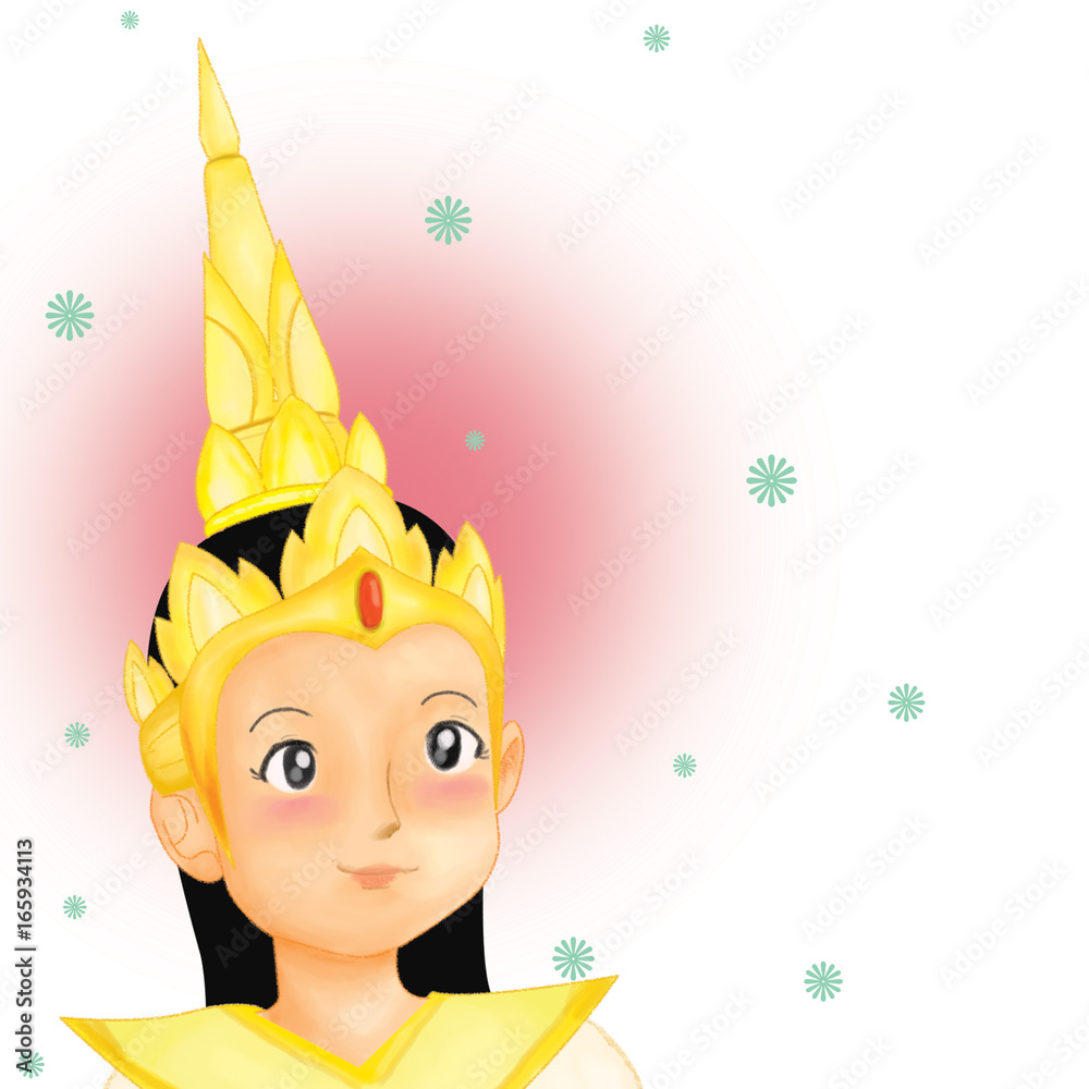 Cartoon Woman wear Thai headdress Stock Illustration | Adobe Stock