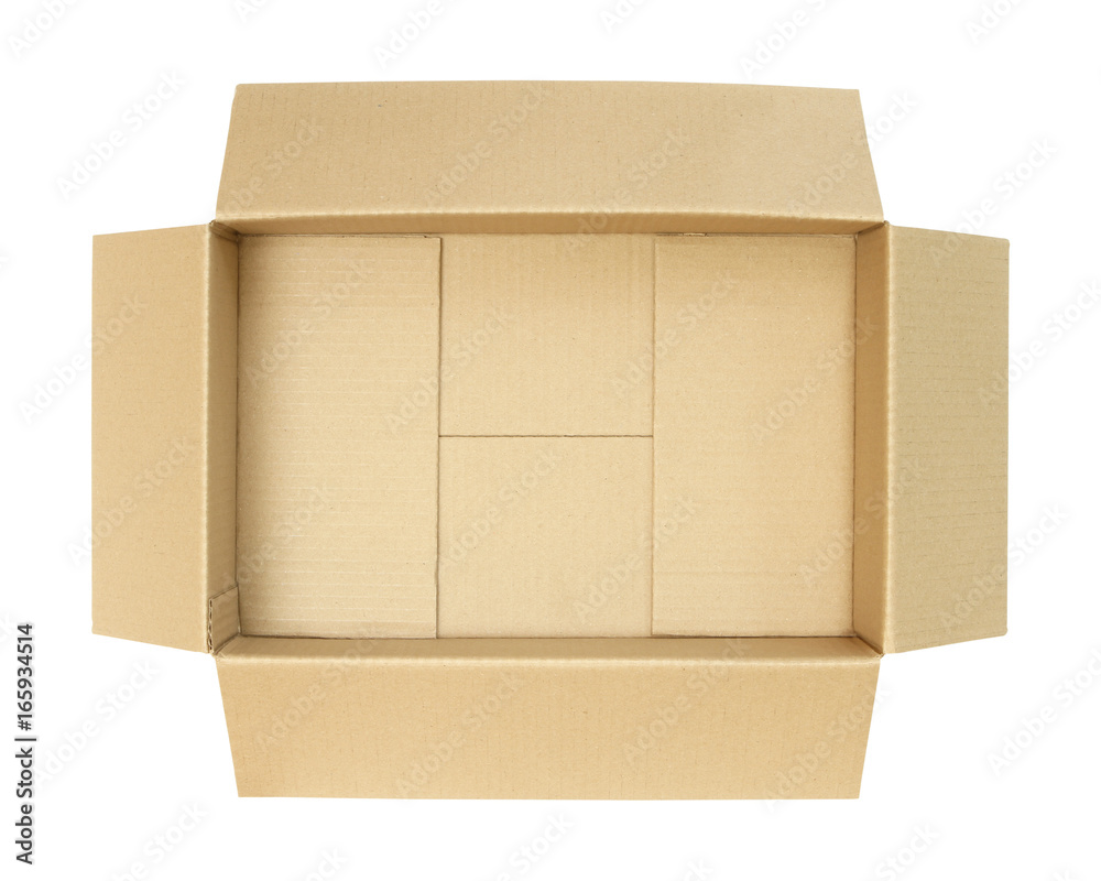 Carton box, top view (with clipping path) isolated on white background Carton box, top view (with clipping path) isolated on white background
