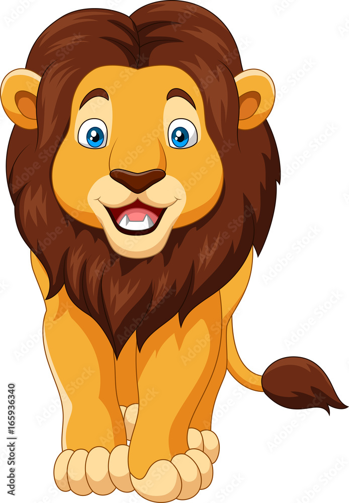 Fototapeta premium Cartoon happy lion isolated on white background