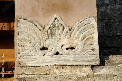 Stone work design and detail at Old Masjid Besar Mataram Kotagede, Jogjakarta Indonesia. According to history, the mosque was build on 1575.  photo