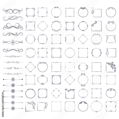 set of design elements, frames, dividers, borders. Vector illustration for design of pages.