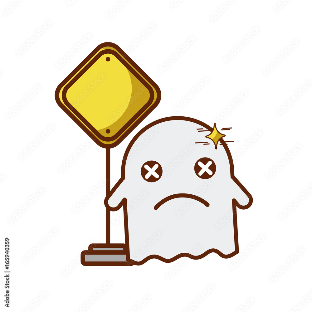 Fototapeta premium ghost kawaii character with traffic signal