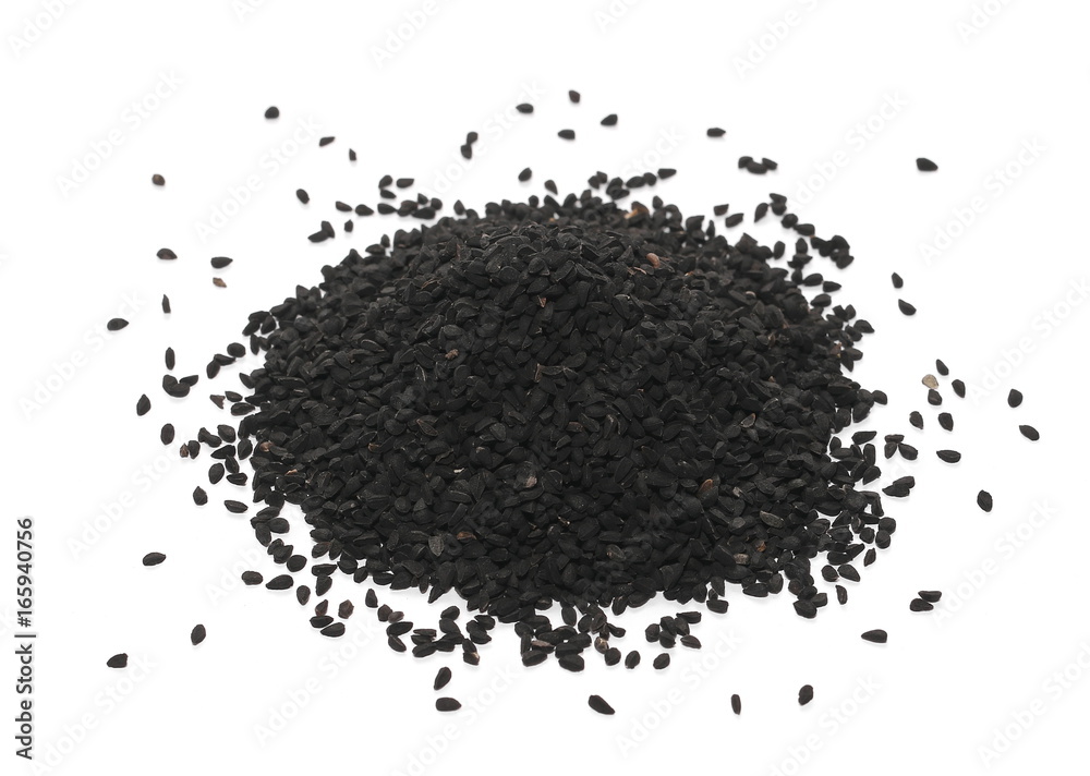 Pile of black cumin seeds isolated on white background Pile of black cumin seeds isolated on white background