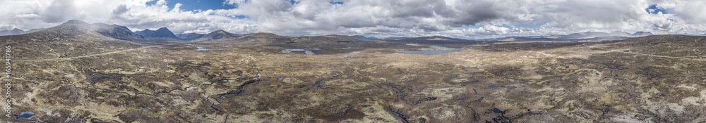 Aerial view of the amazing landscape of Rannoch Moor towards Buachaillie Etive Mor