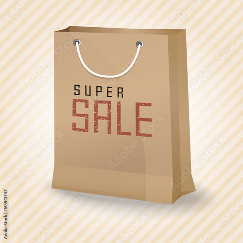 Brown shopping paper bag with super sale.