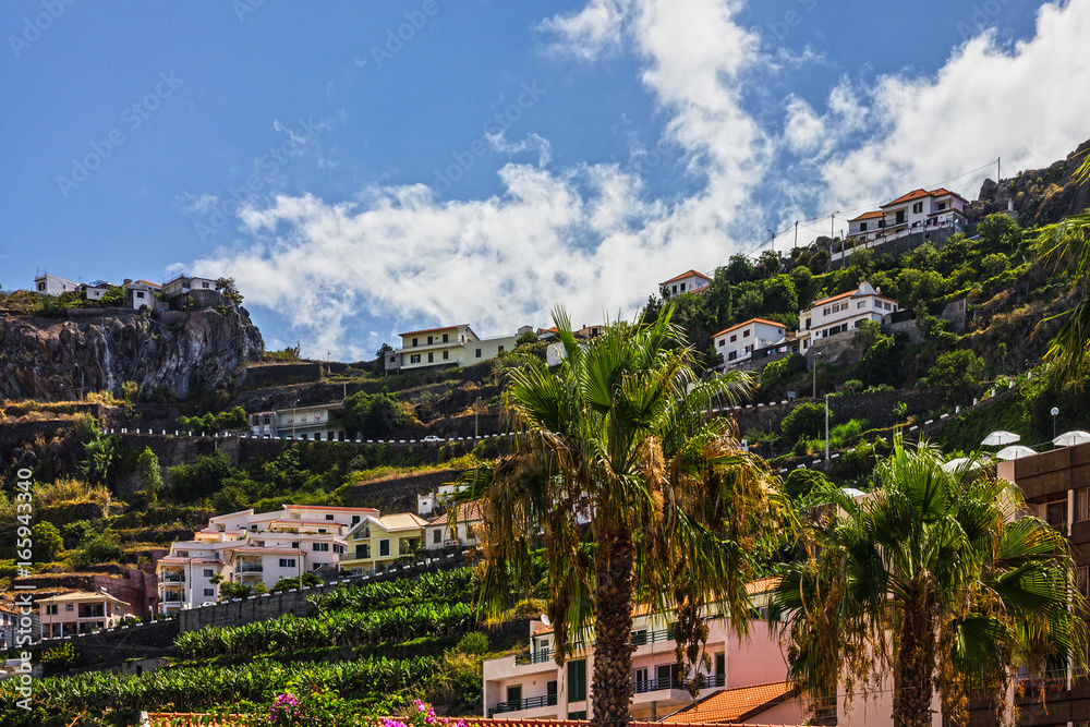 Madeira island, Portugal. Rural town church panoramic view.
