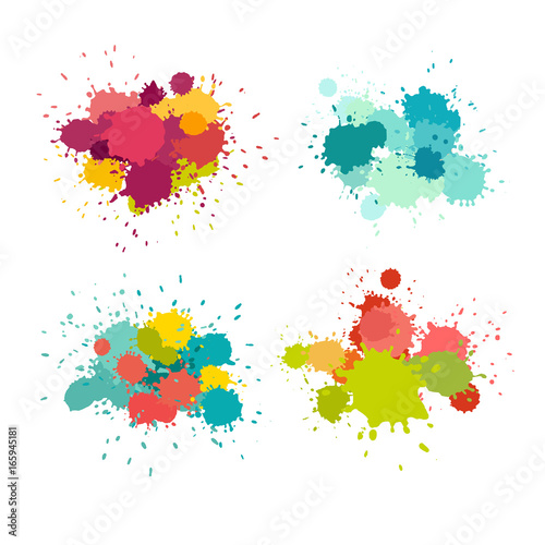Paint splat vector set. Colorful grunge texture for your design, blue yellow pink purple red brush