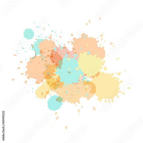 Watercolor splashes. Paint vector splat. .Stains grunge texture. Isolated on white background. Light holographic colors