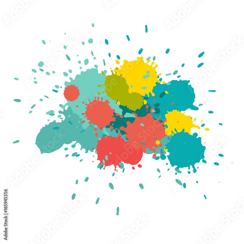 Watercolor splashes. Paint vector splat. .Stains grunge texture. Isolated on white background. Orange  green  yellow and turquoise colors
