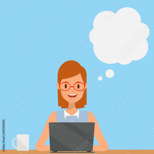 Illustration vector woman using laptop to working.business people in occupation. Customer service character.