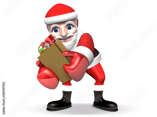 3d santa hloding his shopping paper bag photo