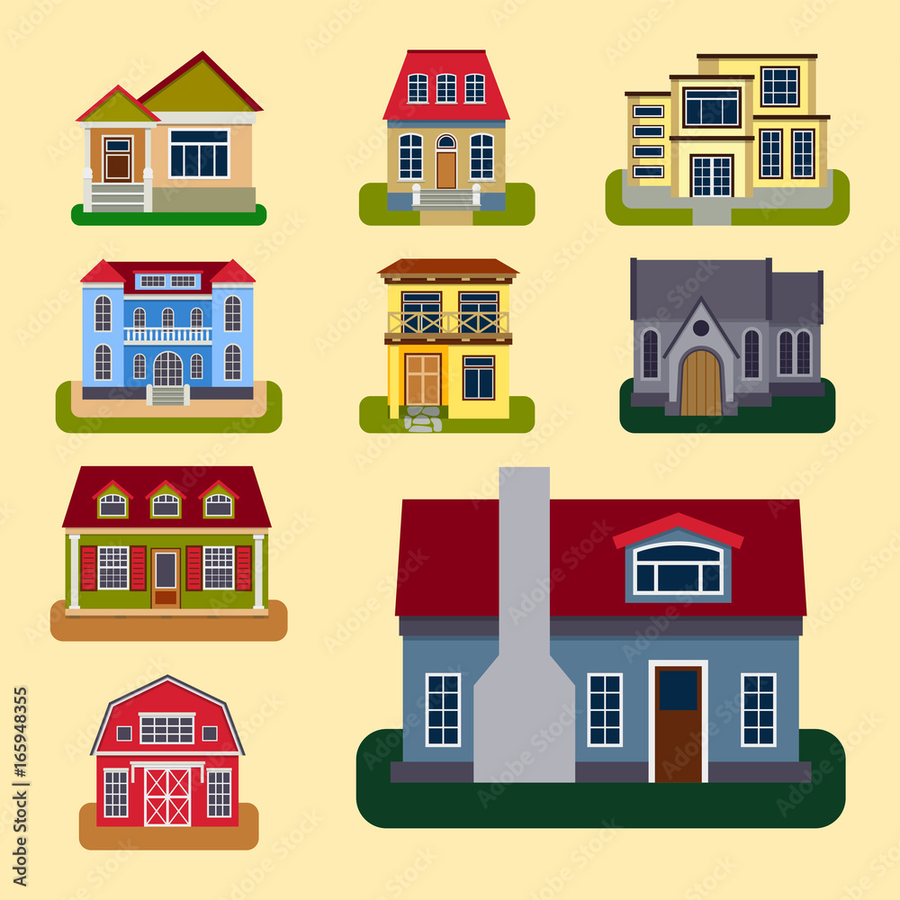 Historical city modern world most visited famous distinctive house building front face facade vector illustration