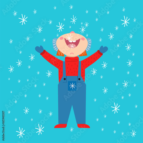 Snowflake kid vector weather traditional winter child december wrapping paper...