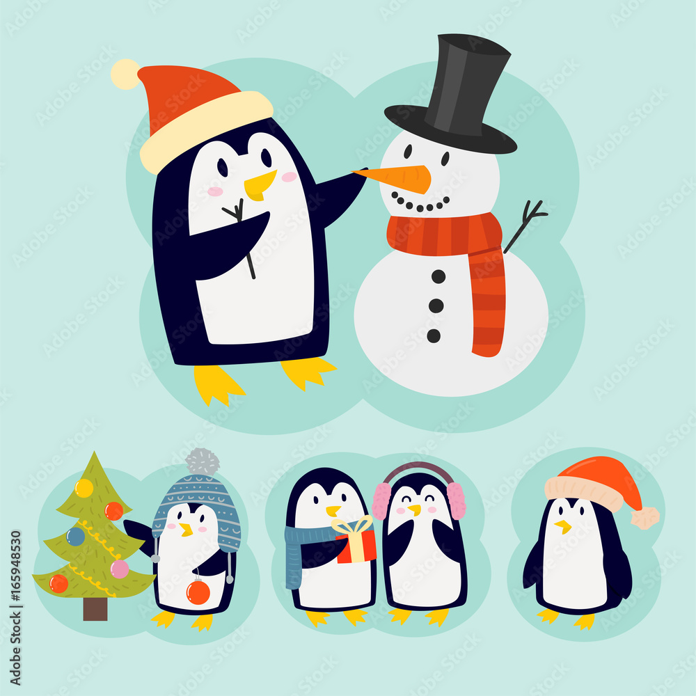 Obraz premium Penguin christmas vector illustration character cartoon funny cute animal antarctica polar beak pole winter bird.