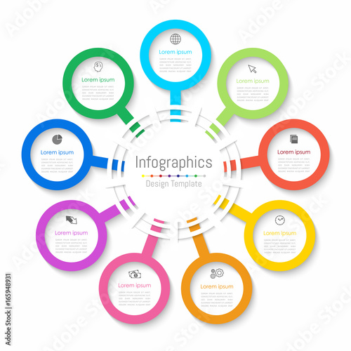 Infographic design elements for your business data with 9 options, parts, steps, timelines or processes. Paper style, Vector Illustration.