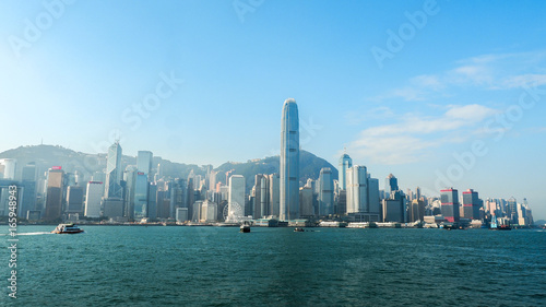 HONG KONG, HONG KONG - DECEMBER 10: sea front view with luxurious buildings in Hong Kong on December 10, 2016