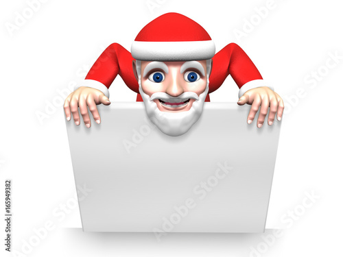 3d santa holding notice board with blank