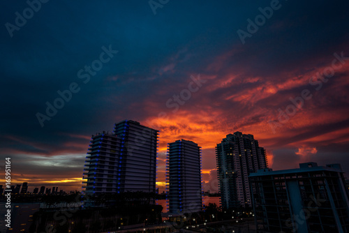 Miami Hotels against Sunset Sky