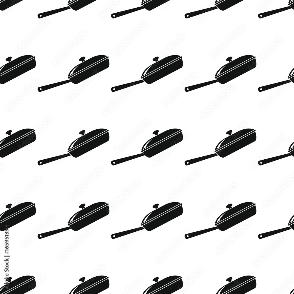 Fototapeta premium Pan seamless pattern vector illustration background. Black silhouette pans stylish texture. Repeating pan seamless pattern background for kitchen design and web