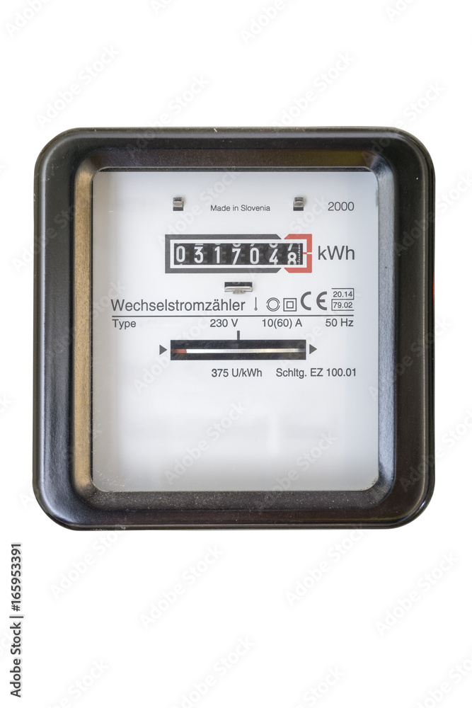 electricity meter in front of a white background electricity meter in front of a white background