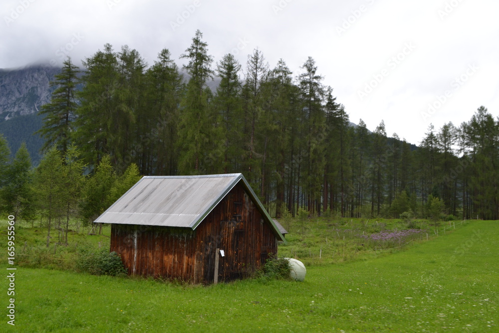 Hütte auf Wiese Hütte auf Wiese