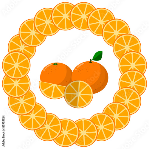 Round frame of orange slices in the center of an orange.