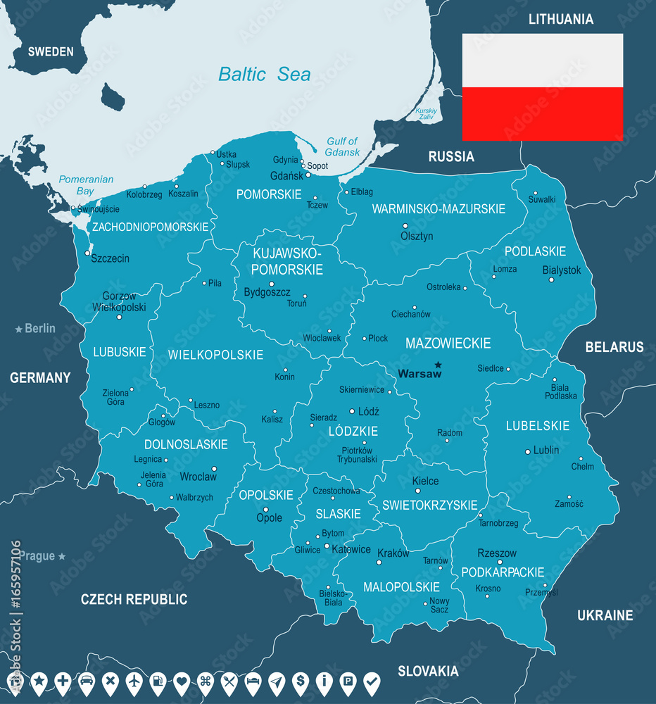 Fototapeta Polska - ilustracja mapy i flagi