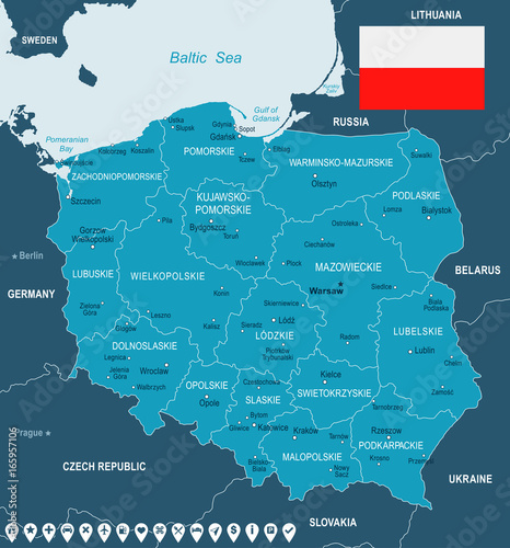 Fototapeta Polska - ilustracja mapy i flagi