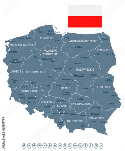 Fototapeta Polska - ilustracja mapa i flaga