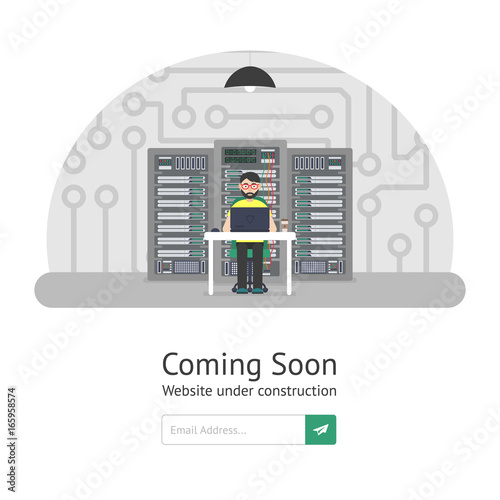Website is under reconstruction. Website Template. Coming Soon. Vector illustration in modern flat style.