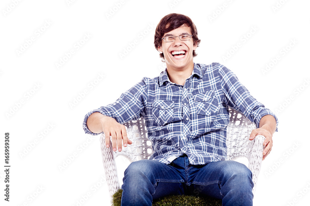 Laughing man on chair Laughing man on chair