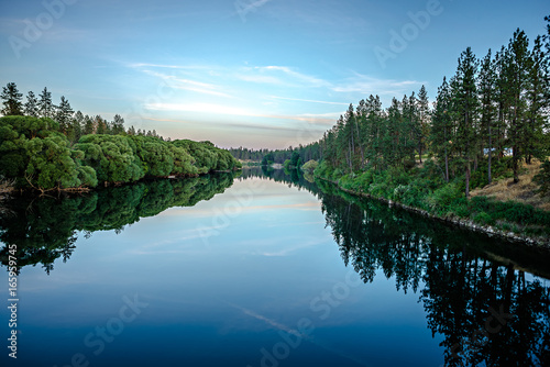 nine mile reservoir on spokane river at sunset